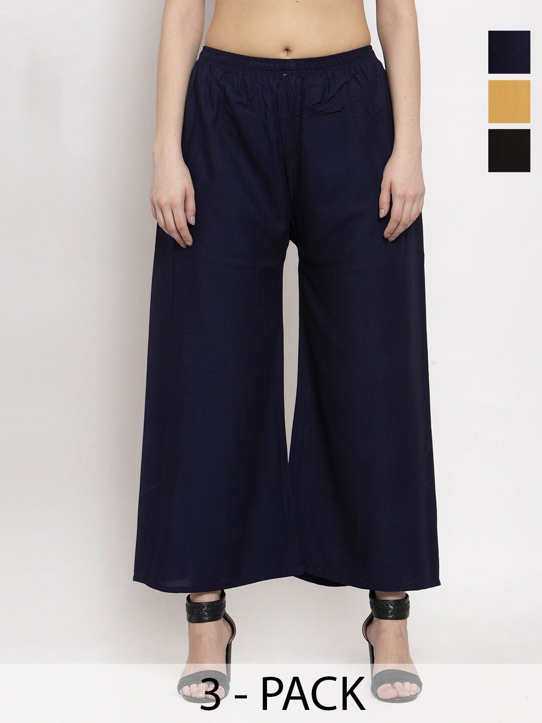 Miaz Lifestyle Women 3 Flared Palazzos, Black