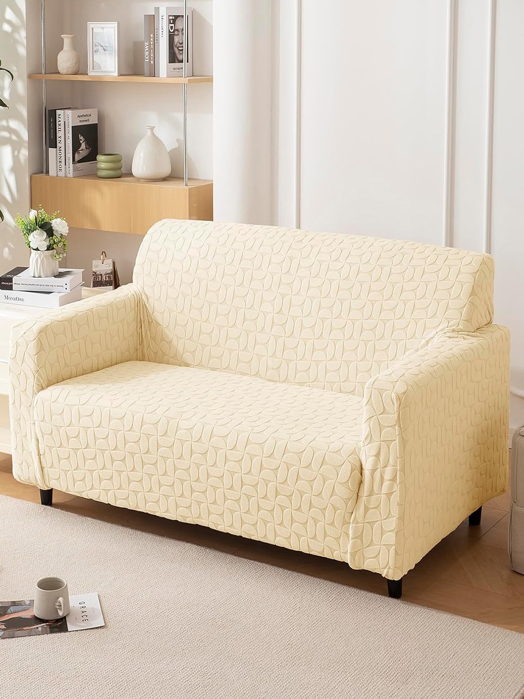 HOUSE OF QUIRK Jacquard 1 Piece Double Seater Sofa Cover With Arms, Beige
HOUSE OF QUIRK Jacquard 1 Piece Double Seater Sofa Cover With Arms, Beige