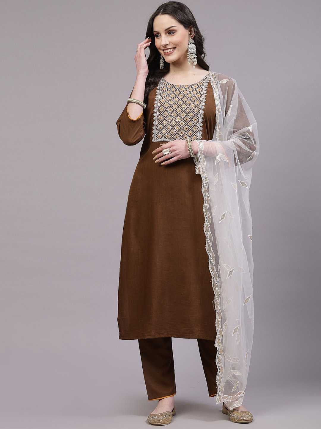 BAESD Women Ethnic Motifs Embroidered Regular Mirror Work Kurta with Trousers & With Dupatta, Brown
BAESD Women Ethnic Motifs Embroidered Regular Mirror Work Kurta with Trousers & With Dupatta, Brown