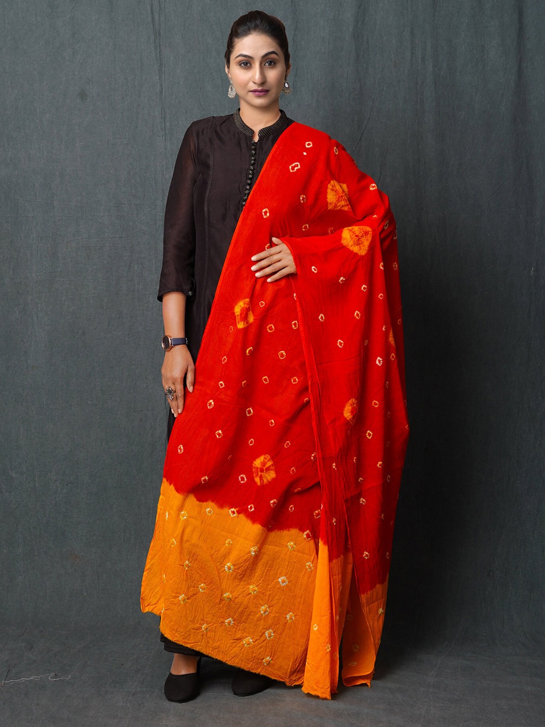 Unnati Silks Printed Pure Cotton Bandhani Dupatta, Red