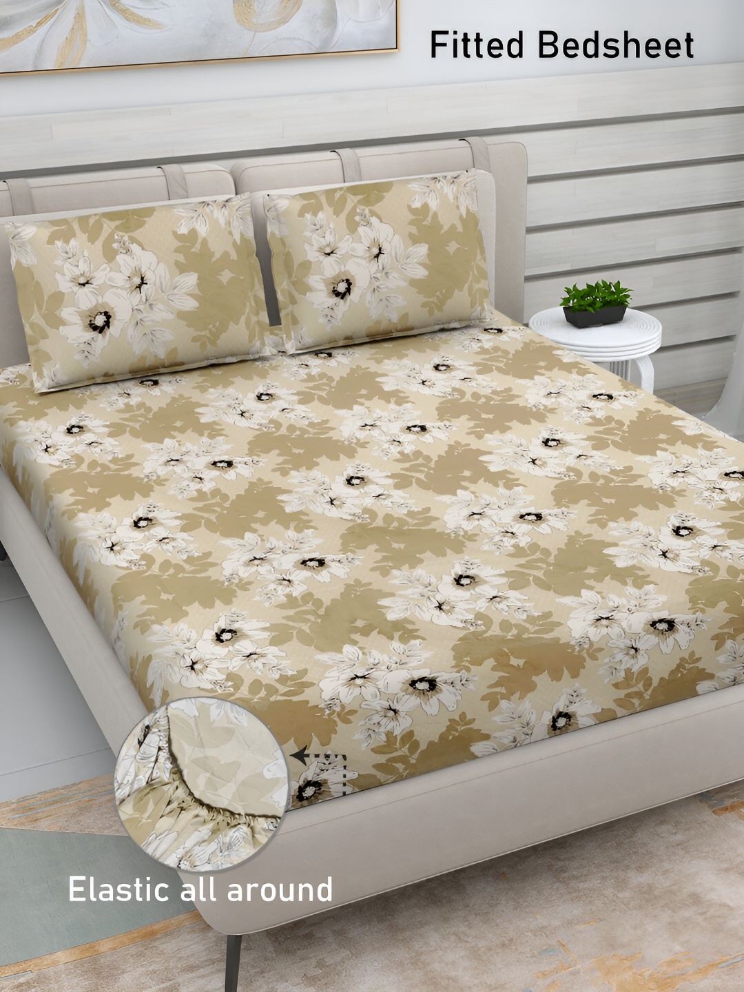 FABINALIV Beige & White Floral Print 300 TC Fitted King Size Bedsheet & 2 Pillow Covers
FABINALIV Beige & White Floral Print 300 TC Fitted King Size Bedsheet & 2 Pillow Covers
