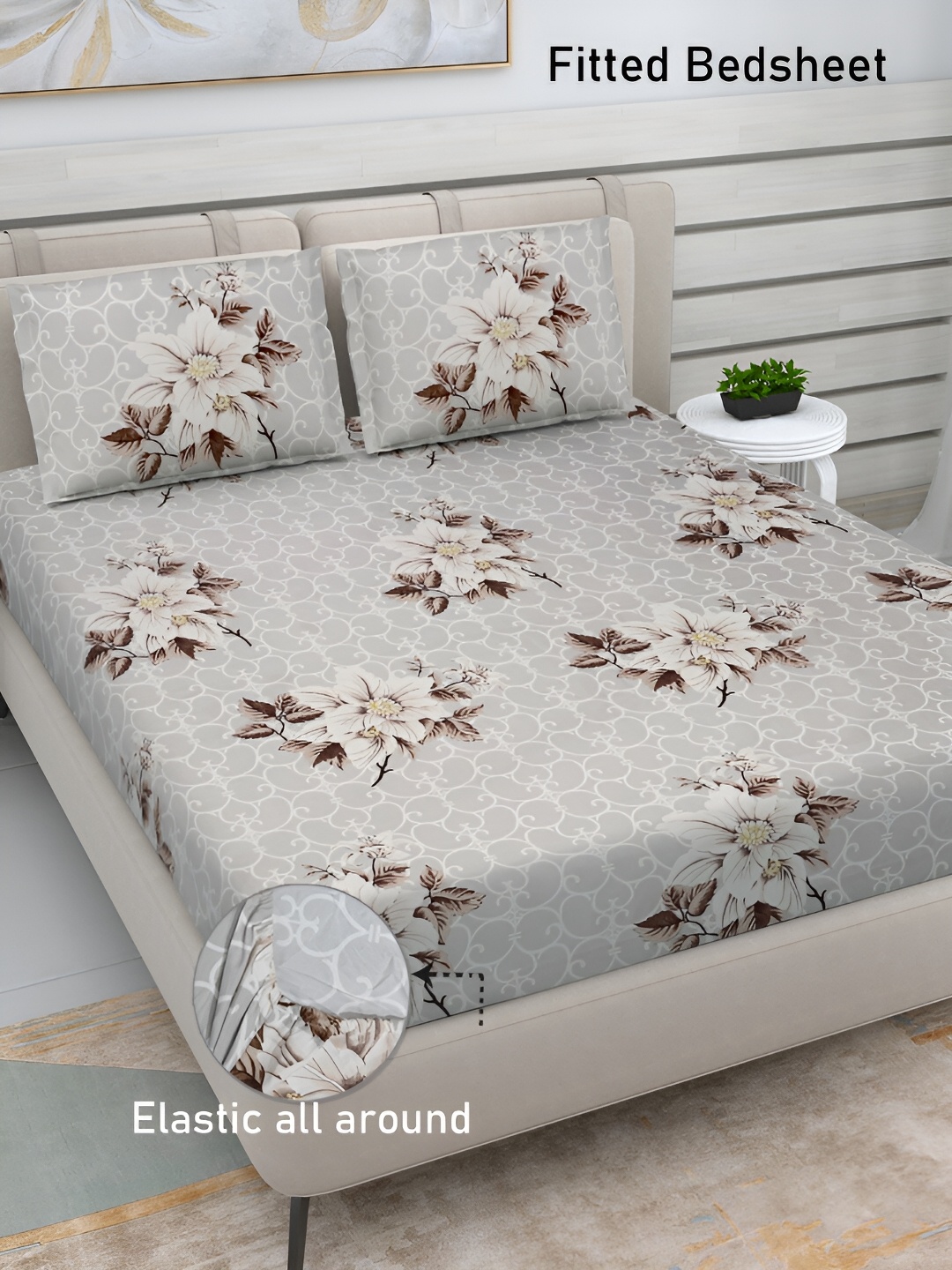 FABINALIV Grey & Brown Floral Print 300 TC Fitted King Size Bedsheet & 2 Pillow Covers
FABINALIV Grey & Brown Floral Print 300 TC Fitted King Size Bedsheet & 2 Pillow Covers