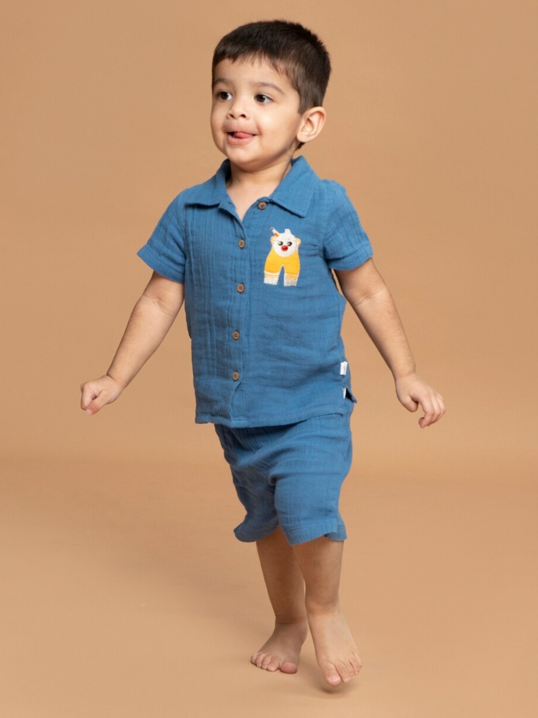Greendeer Kids Pure Cotton Shirt with Trousers, Blue