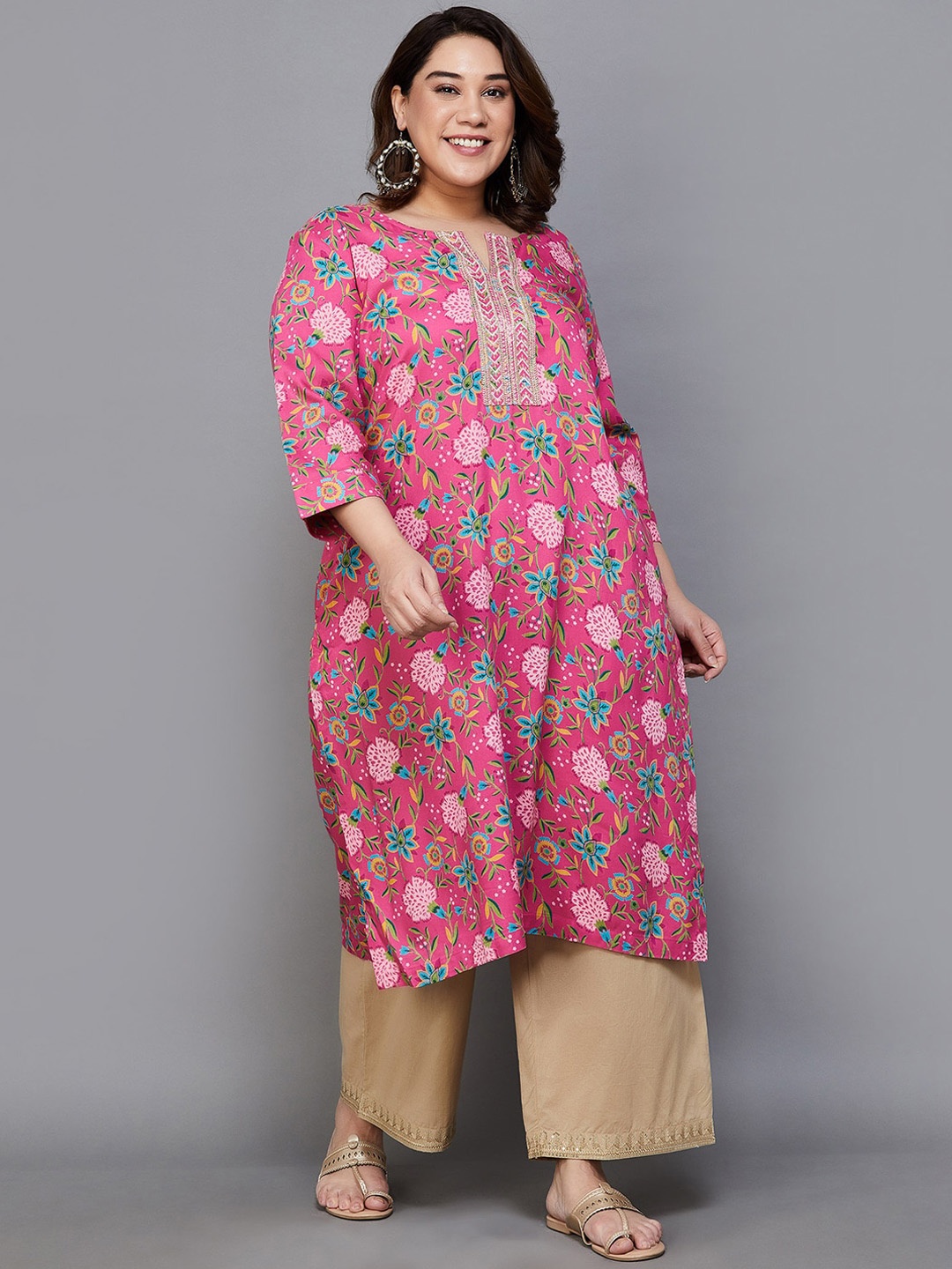 Moiree by Lifestyle Plus Size Floral Printed Mandarin Collar Three-Quarter Sleeves Kurta, Pink
Moiree by Lifestyle Plus Size Floral Printed Mandarin Collar Three-Quarter Sleeves Kurta, Pink