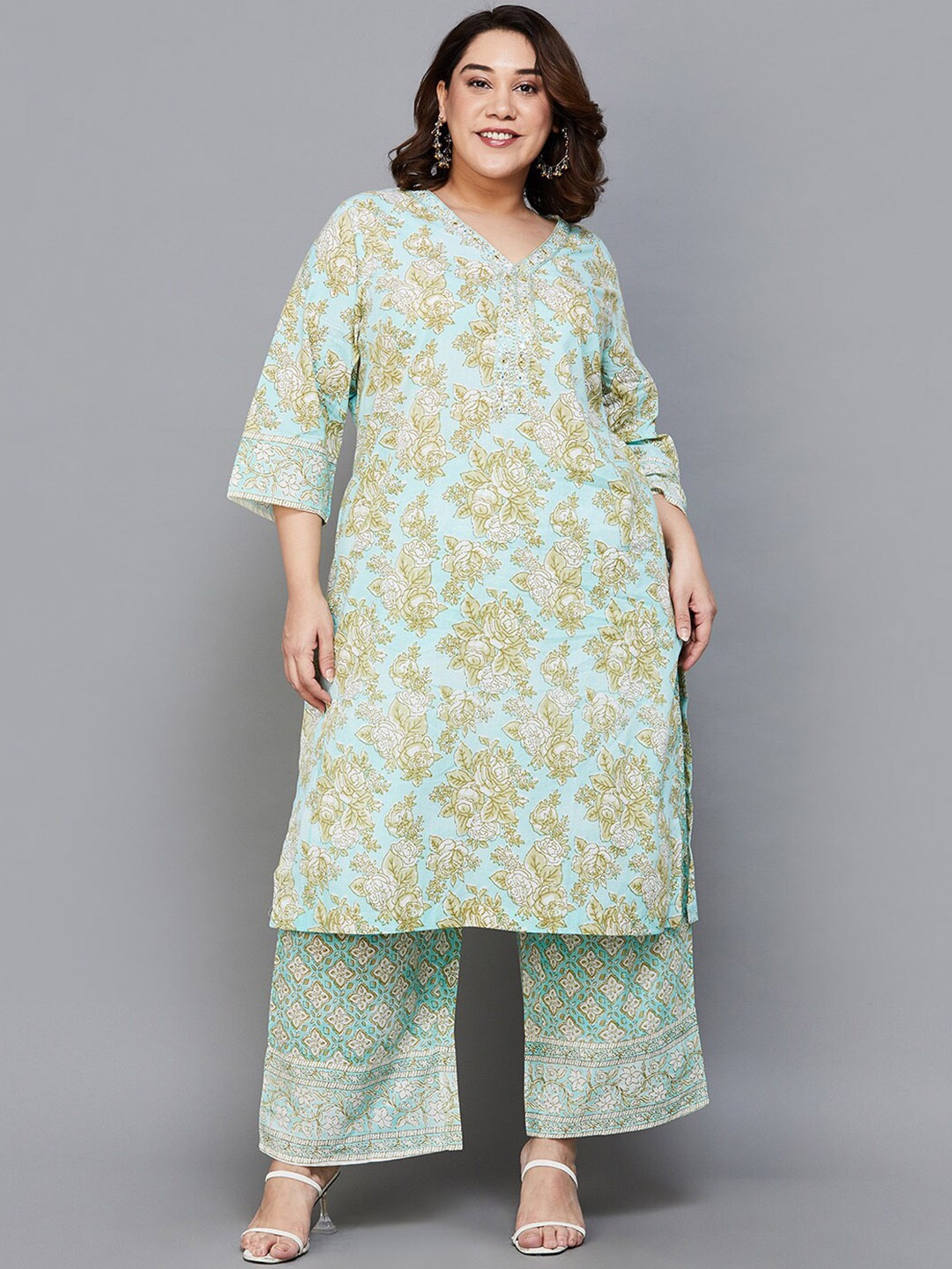 Moiree by Lifestyle Ethnic Motifs Printed Regular Pure Cotton Kurta with Palazzos, Blue
Moiree by Lifestyle Ethnic Motifs Printed Regular Pure Cotton Kurta with Palazzos, Blue