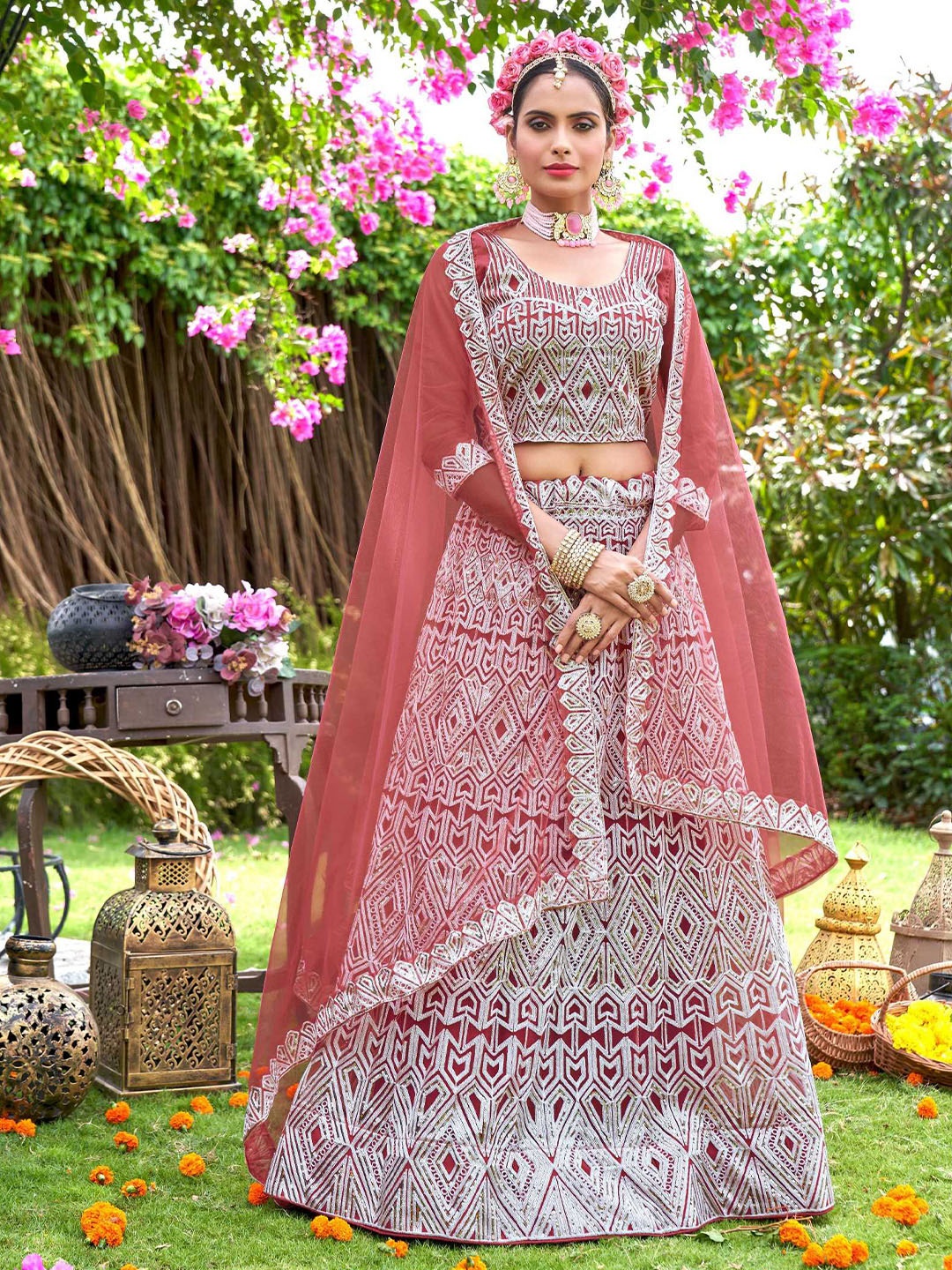 Pandadi Saree Embroidered Sequinned Semi-Stitched Lehenga & Blouse With Dupatta, Peach
Pandadi Saree Embroidered Sequinned Semi-Stitched Lehenga & Blouse With Dupatta, Peach