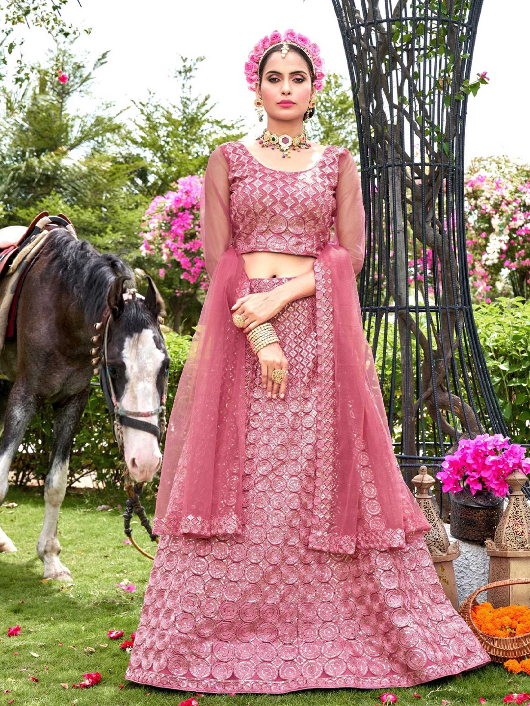 Pandadi Saree Embroidered Sequinned Semi-Stitched Lehenga & Blouse With Dupatta, Pink
Pandadi Saree Embroidered Sequinned Semi-Stitched Lehenga & Blouse With Dupatta, Pink