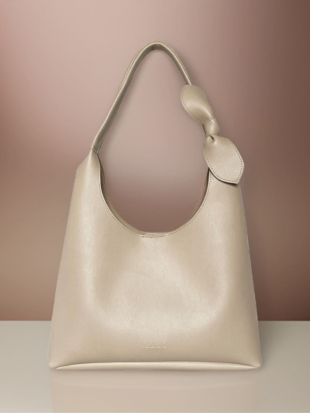IMARS Oversized Vegan Leather Hobo Bag With Bow Detail, Beige