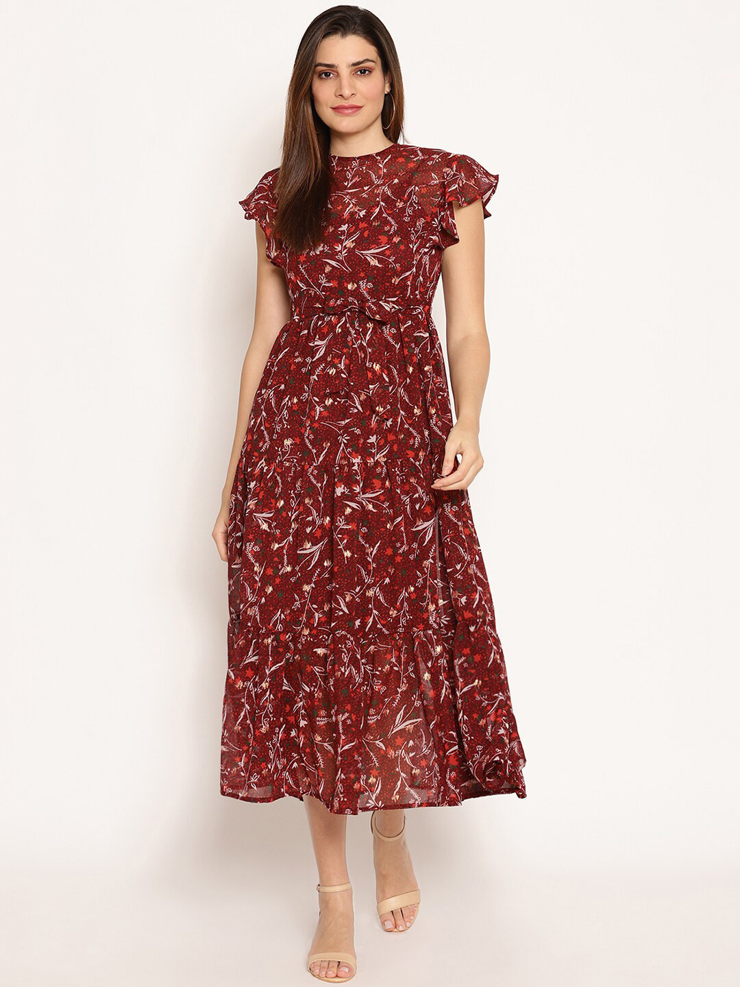 HOUSE OF KKARMA Floral Print Flutter Sleeve Georgette Fit & Flare Midi Dress, Maroon
HOUSE OF KKARMA Floral Print Flutter Sleeve Georgette Fit & Flare Midi Dress, Maroon