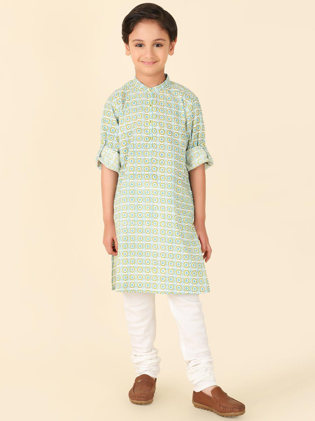 Fabindia Boys Floral Printed Cotton Pathani Kurta, White
Fabindia Boys Floral Printed Cotton Pathani Kurta, White