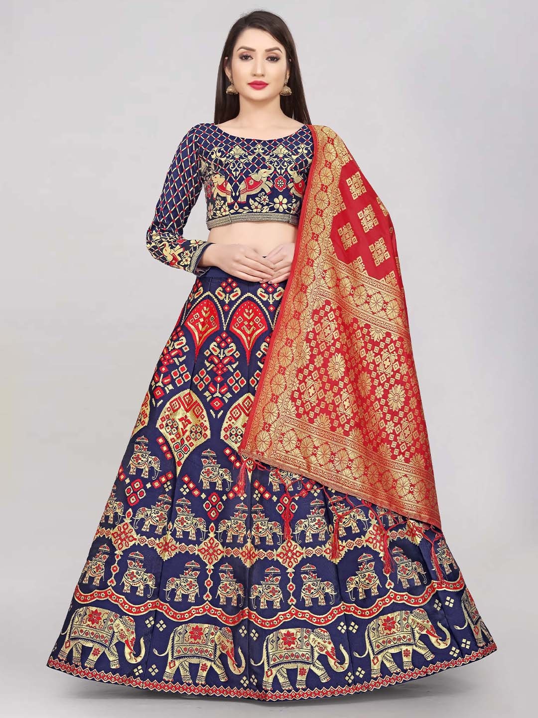 Mitera Semi-Stitched Woven Design Jacquard Lehenga & Unstitched Blouse With Dupatta, Red
Mitera Semi-Stitched Woven Design Jacquard Lehenga & Unstitched Blouse With Dupatta, Red