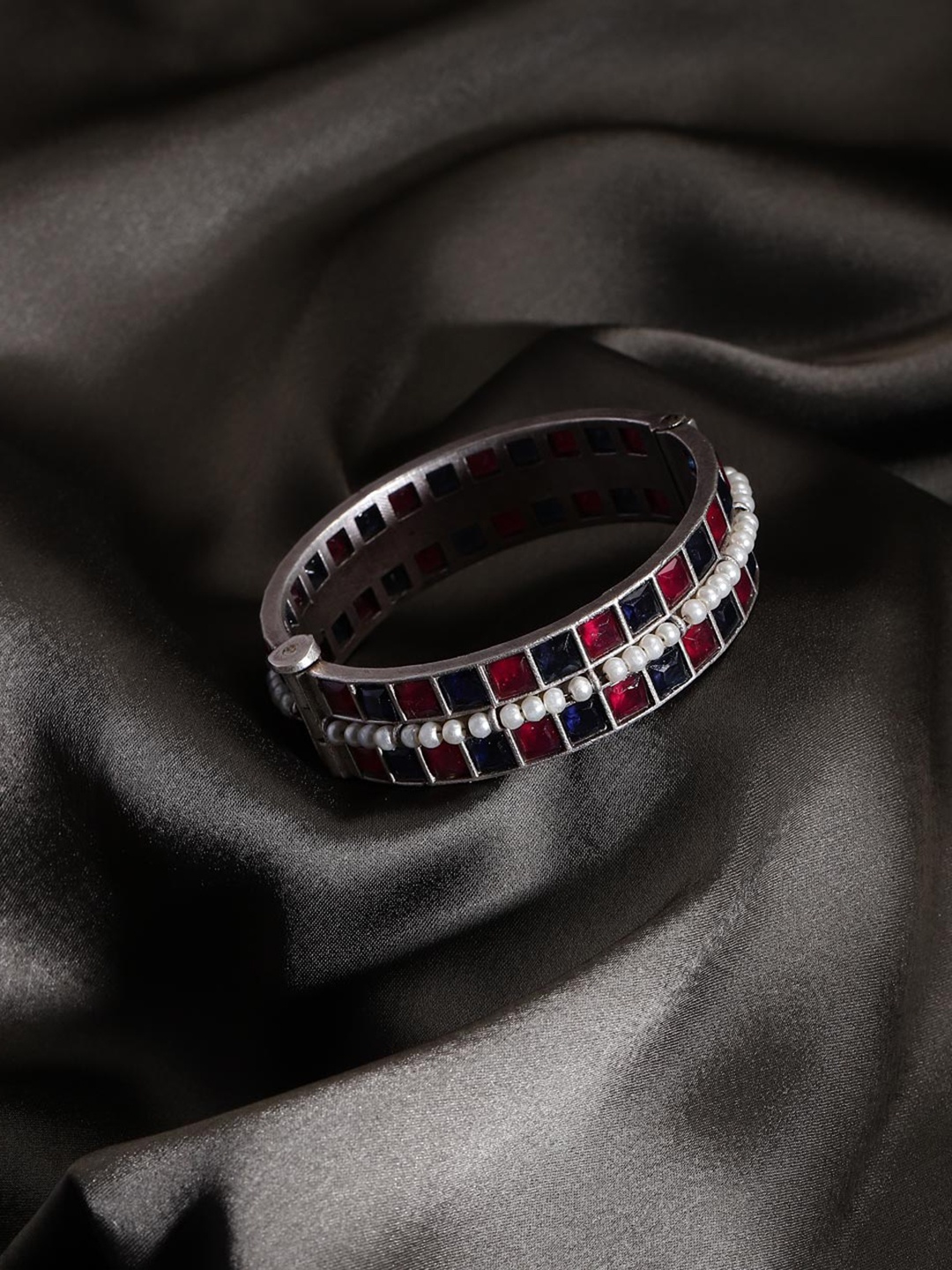Fabindia Stone-studded & Beaded Bangle, Silver