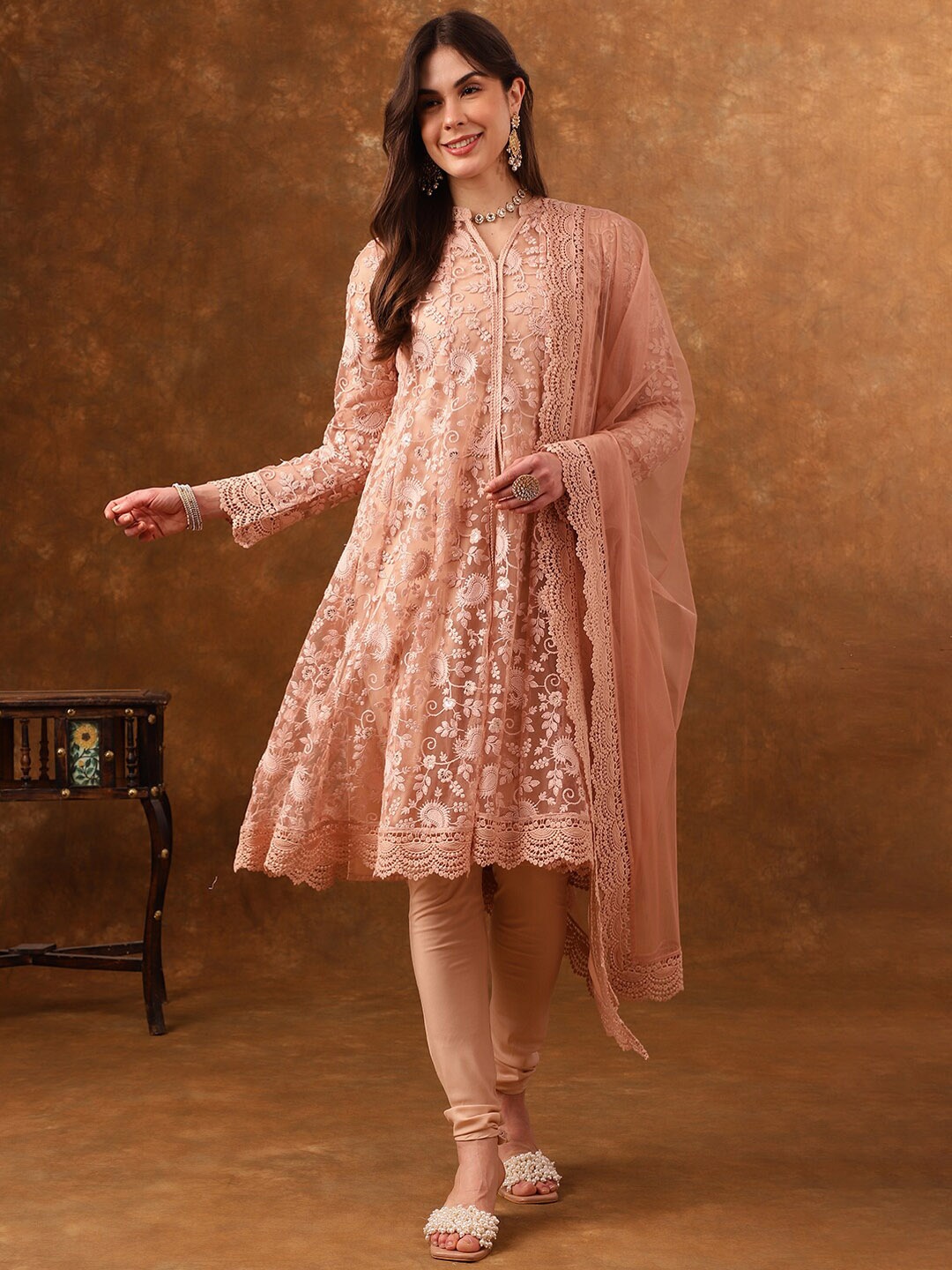 Anouk Pink Floral Embroidered Sequined Anarkali Kurta With Churidar & With Dupatta Inner
Anouk Pink Floral Embroidered Sequined Anarkali Kurta With Churidar & With Dupatta Inner