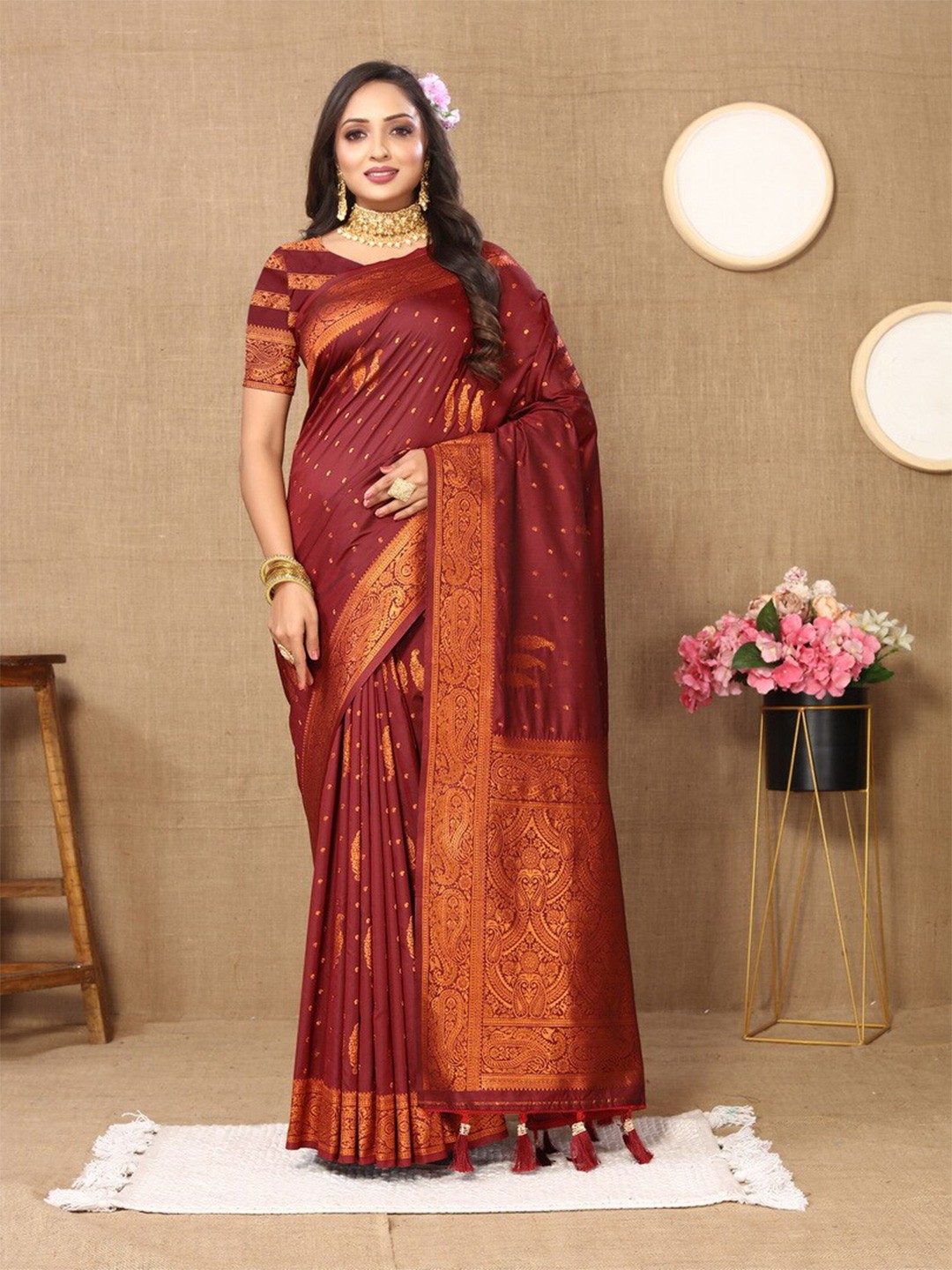 Divyadham Textiles Ethnic Motifs Woven Design Zari Pure Silk Banarasi Saree, Coffee brown
Divyadham Textiles Ethnic Motifs Woven Design Zari Pure Silk Banarasi Saree, Coffee brown
