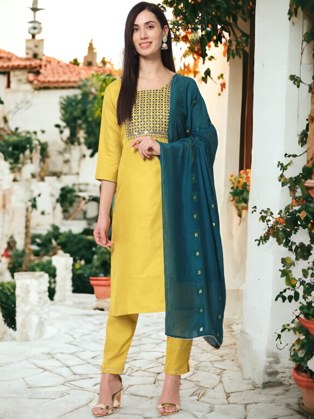 MORLY Women Yoke Design Regular Thread Work Kurta with Trousers & With Dupatta, Yellow
MORLY Women Yoke Design Regular Thread Work Kurta with Trousers & With Dupatta, Yellow
