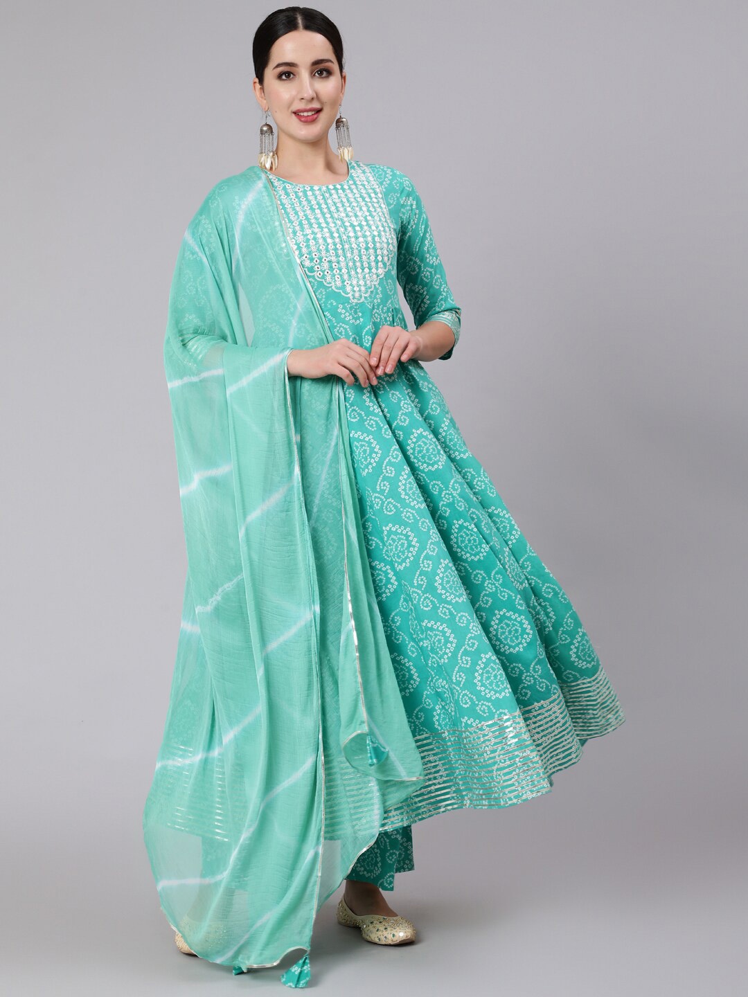 GULMOHAR JAIPUR Printed Mirror Work Anarkali Pure Cotton Kurta with Palazzos & Dupatta, Sea green
GULMOHAR JAIPUR Printed Mirror Work Anarkali Pure Cotton Kurta with Palazzos & Dupatta, Sea green