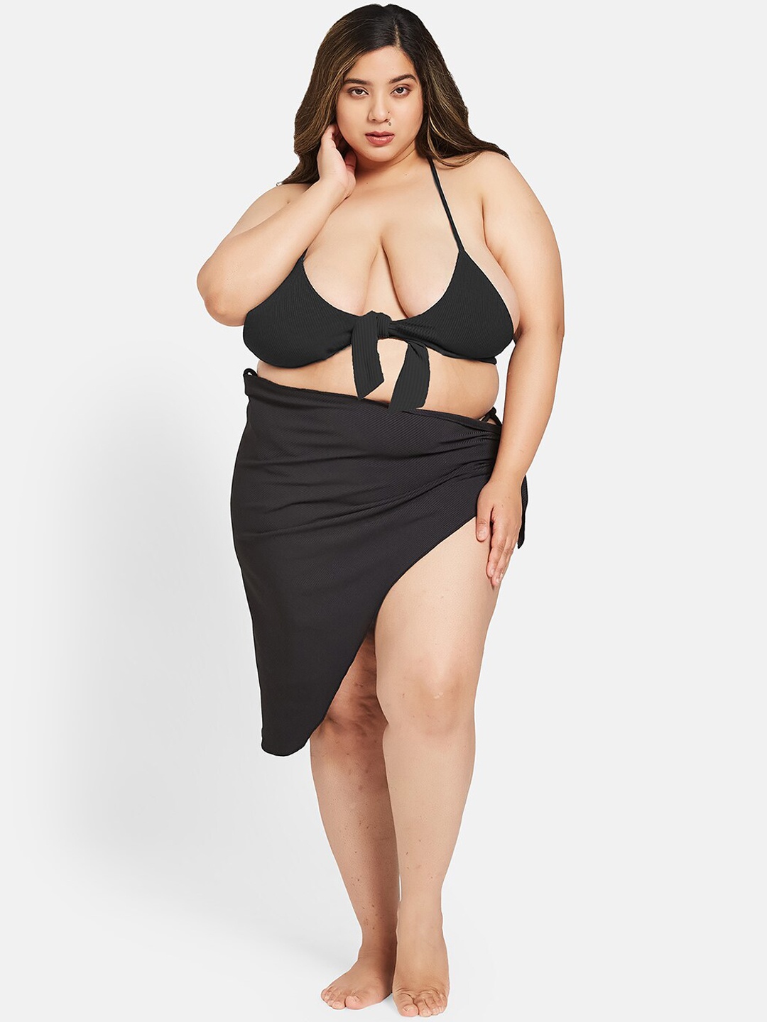 Curves By ZeroKaata Plus Size Ribbed Swimwear Halter Neck Bikini Set with Sarong, Black
Curves By ZeroKaata Plus Size Ribbed Swimwear Halter Neck Bikini Set with Sarong, Black