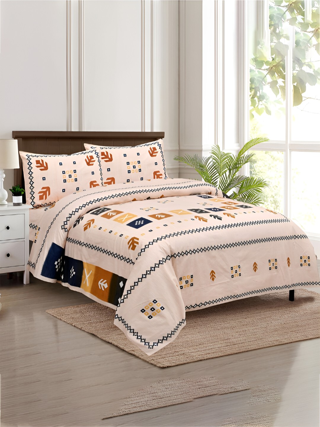 Kuber Industries Peach & Blue Geometric 160 TC Cotton King Bedsheet with 2 Pillow Covers
Kuber Industries Peach & Blue Geometric 160 TC Cotton King Bedsheet with 2 Pillow Covers