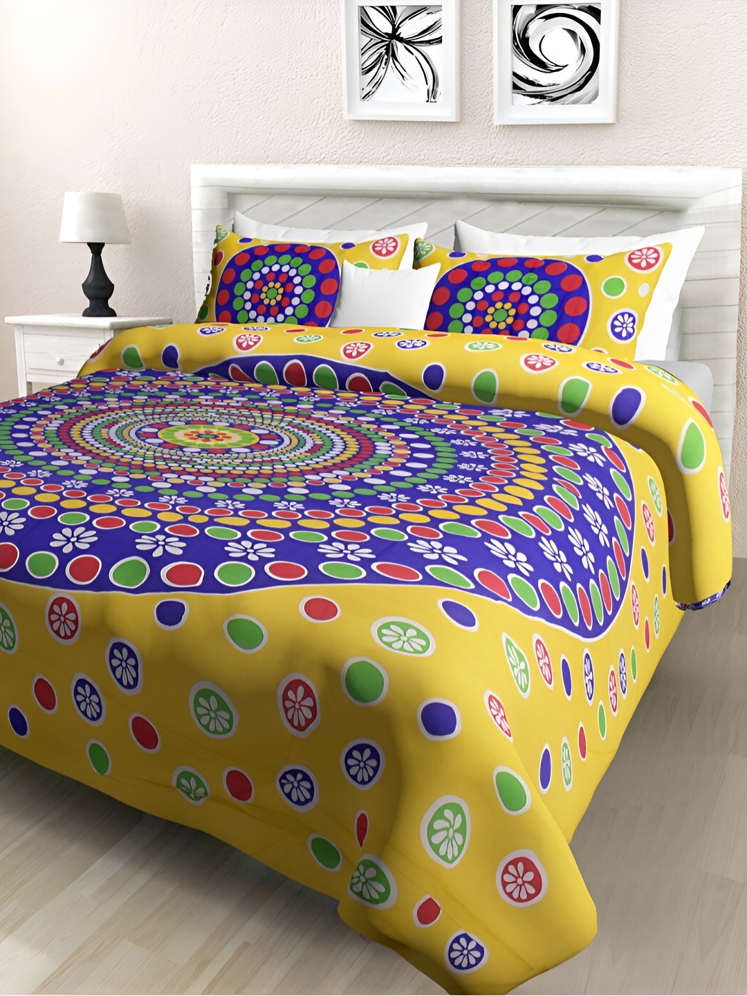 POORAK Yellow & Blue Geometric Cotton 104 TC Queen Bedsheet With 2 Pillow Covers
POORAK Yellow & Blue Geometric Cotton 104 TC Queen Bedsheet With 2 Pillow Covers