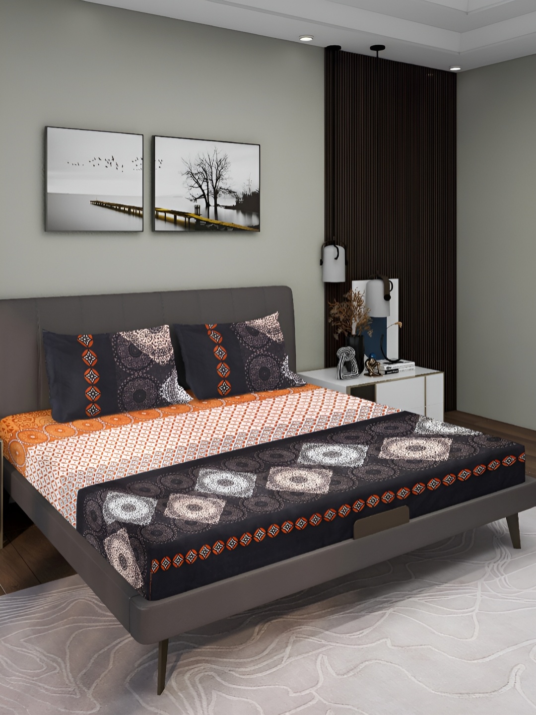 Aura Multicolor Ethnic Motifs 160 TC Queen Microfiber Bedsheet With 2 Pillow Covers, Black
Aura Multicolor Ethnic Motifs 160 TC Queen Microfiber Bedsheet With 2 Pillow Covers, Black