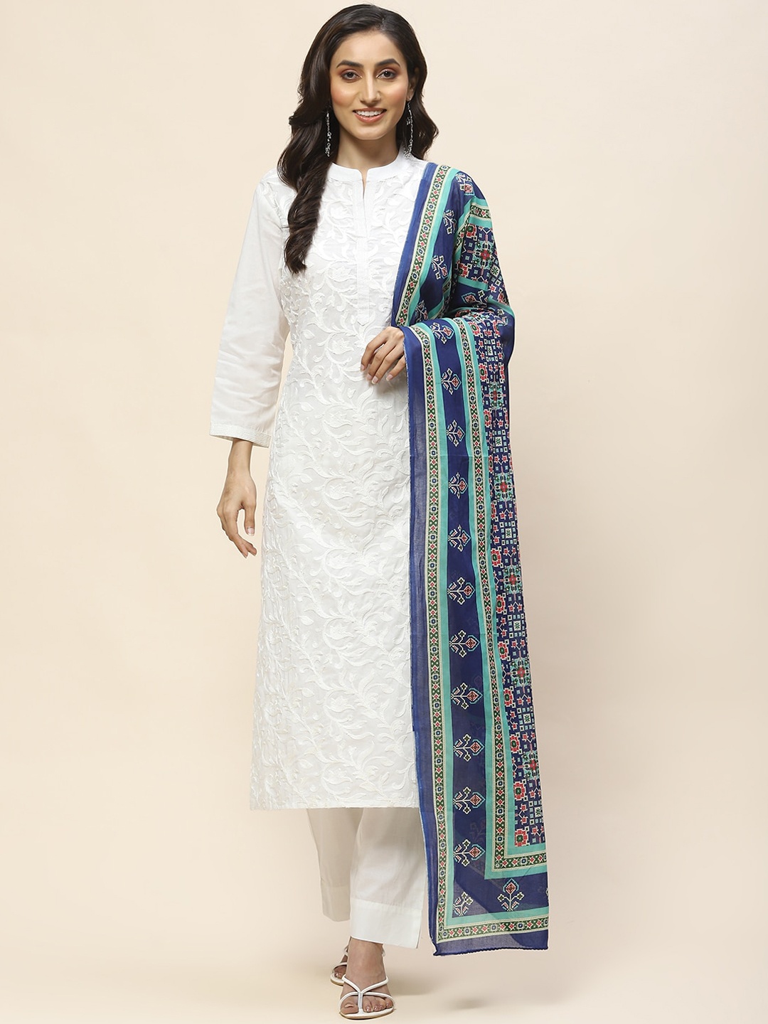 Meena Bazaar Floral Embroidered Layered Thread Work Kurta with Trouser & Dupatta, Cream
Meena Bazaar Floral Embroidered Layered Thread Work Kurta with Trouser & Dupatta, Cream
