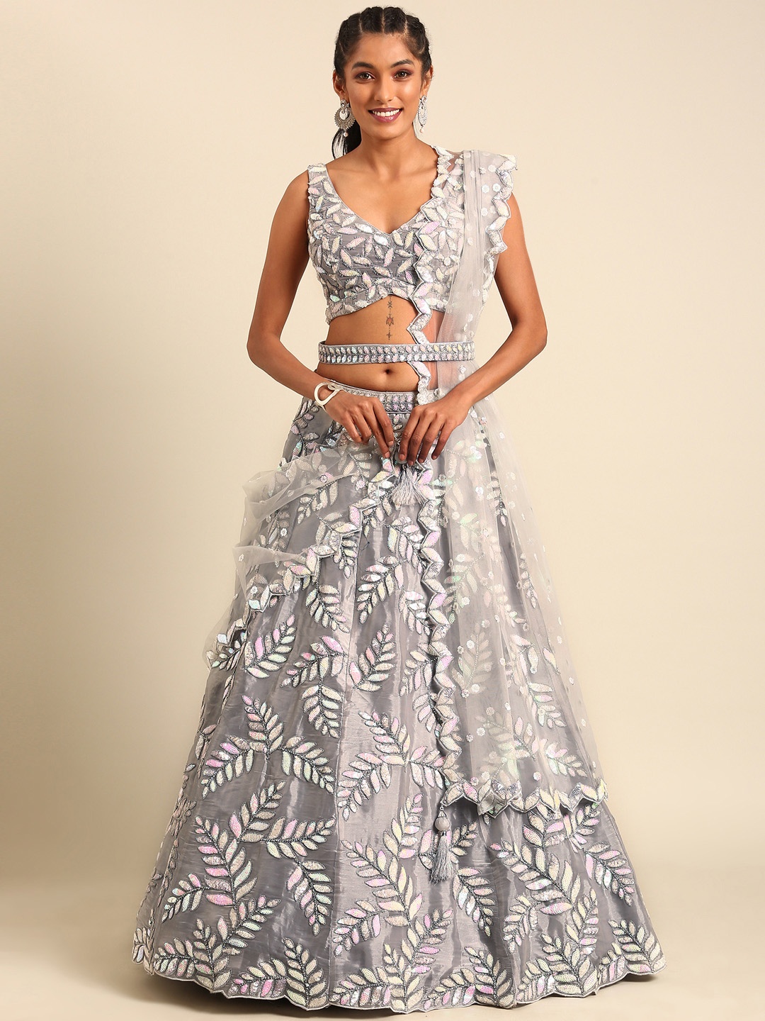 panchhi Embroidered Sequinned Semi-Stitched Lehenga & Unstitched Blouse With Dupatta, Grey
panchhi Embroidered Sequinned Semi-Stitched Lehenga & Unstitched Blouse With Dupatta, Grey