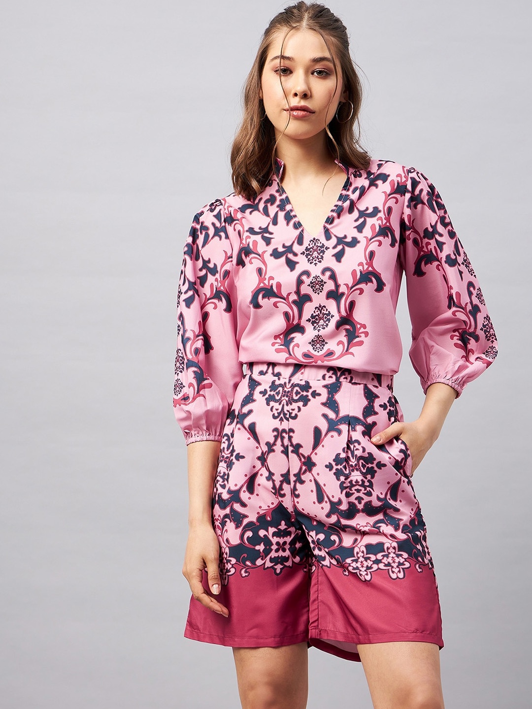 Orchid Blues Floral Printed Mandarin Collar Neck Top & Flared Shorts Co-Ords, Pink
Orchid Blues Floral Printed Mandarin Collar Neck Top & Flared Shorts Co-Ords, Pink