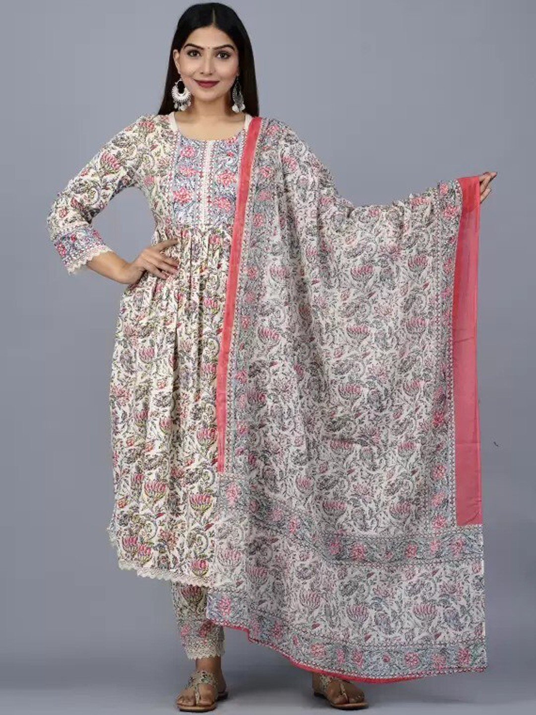 KALINI Floral Printed Anarkali Gotta Patti Kurta with Trousers & With Dupatta, White
KALINI Floral Printed Anarkali Gotta Patti Kurta with Trousers & With Dupatta, White