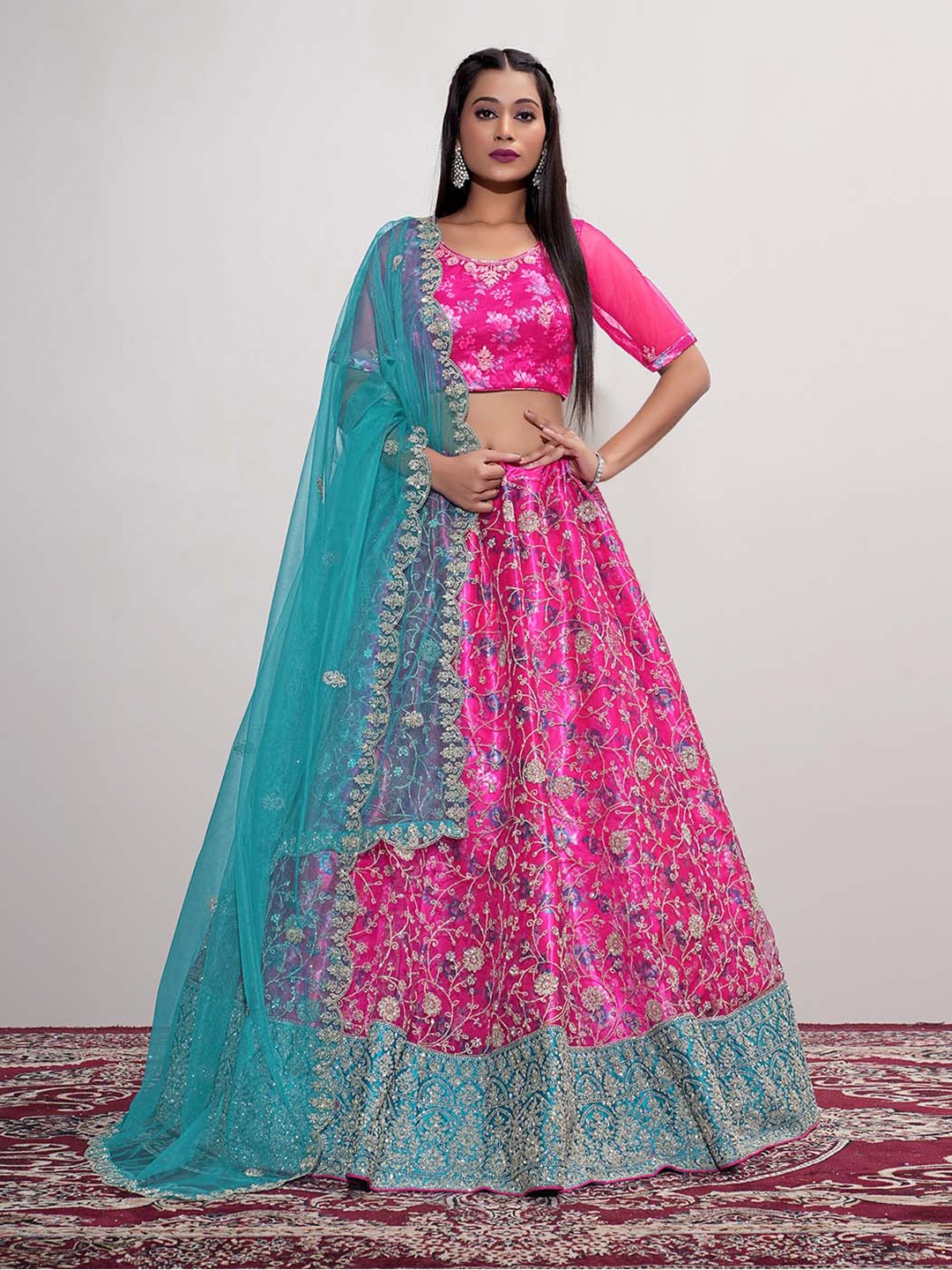 HALFSAREE STUDIO Embroidered Semi-Stitched Lehenga & Unstitched Blouse With Dupatta, Pink
HALFSAREE STUDIO Embroidered Semi-Stitched Lehenga & Unstitched Blouse With Dupatta, Pink