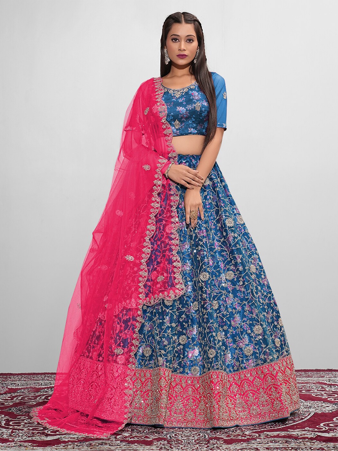 HALFSAREE STUDIO Embroidered Semi-Stitched Lehenga & Unstitched Blouse With Dupatta, Teal
HALFSAREE STUDIO Embroidered Semi-Stitched Lehenga & Unstitched Blouse With Dupatta, Teal