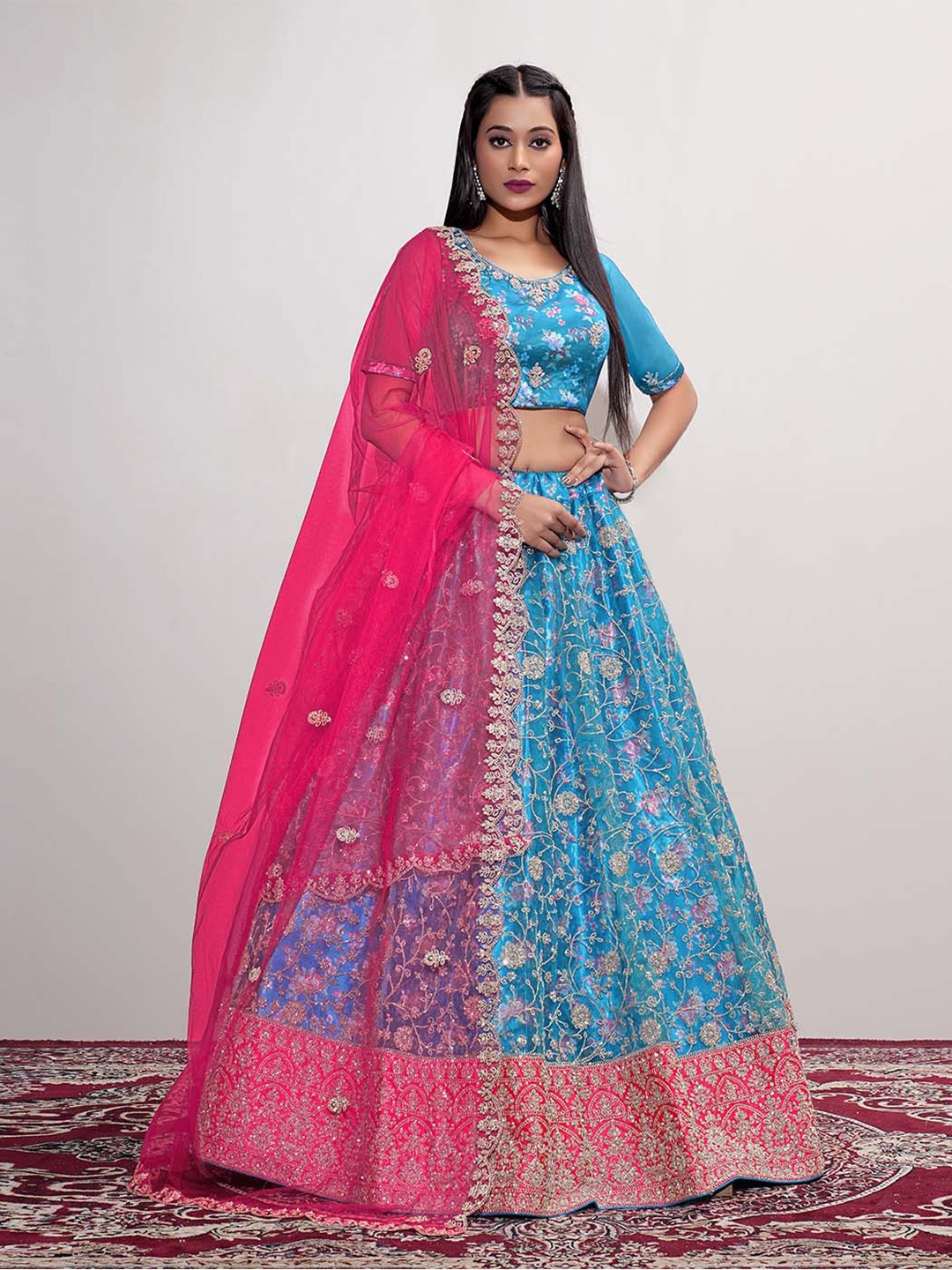 HALFSAREE STUDIO Embroidered Semi-Stitched Lehenga & Unstitched Blouse With Dupatta, Blue
HALFSAREE STUDIO Embroidered Semi-Stitched Lehenga & Unstitched Blouse With Dupatta, Blue