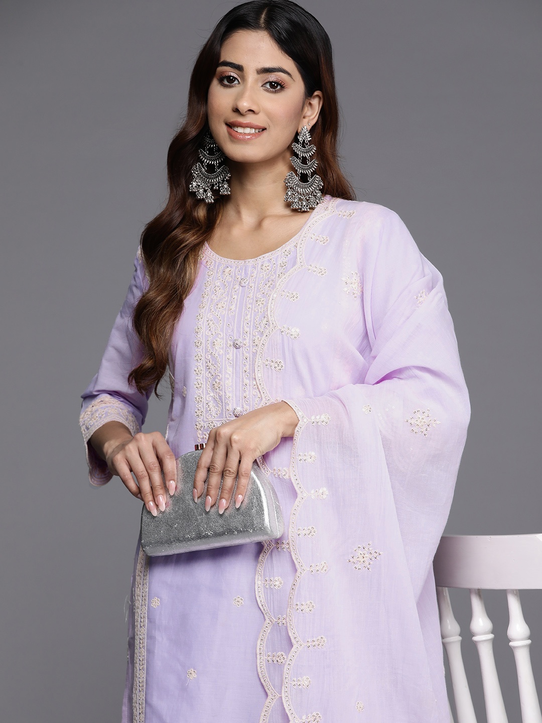 Varanga Ethnic Motifs Embroidered Panelled Sequinned Pure Cotton Kurta Set, Lavender
Varanga Ethnic Motifs Embroidered Panelled Sequinned Pure Cotton Kurta Set, Lavender