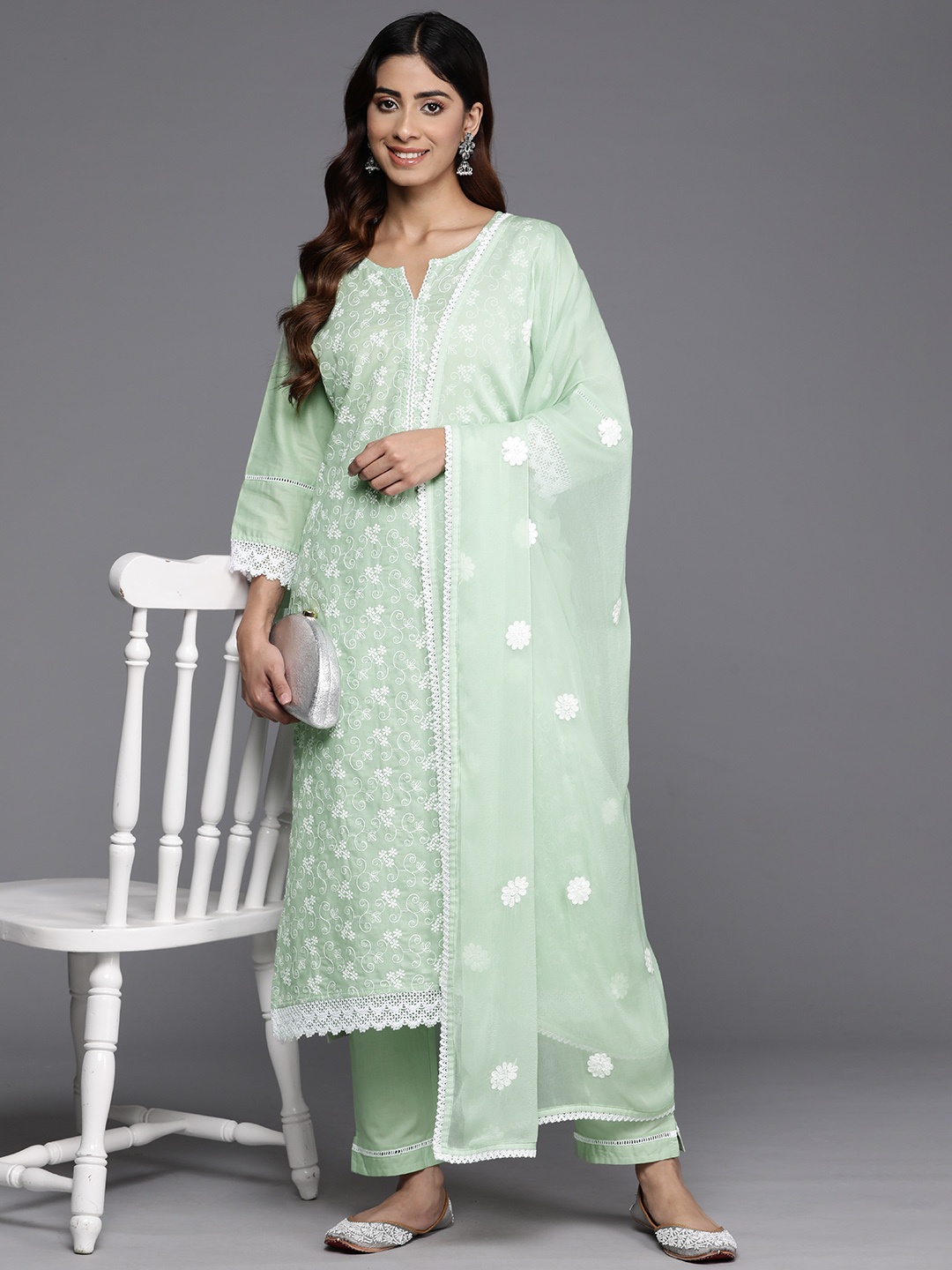 Varanga Women Floral Embroidered Thread Work Pure Cotton Kurta with Trousers & Dupatta, Sea green
Varanga Women Floral Embroidered Thread Work Pure Cotton Kurta with Trousers & Dupatta, Sea green