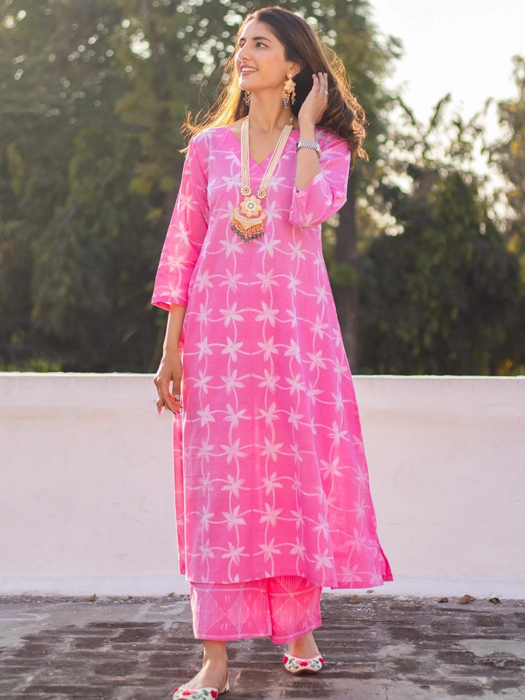 KALINI Floral Printed Kurta with Palazzos, Pink