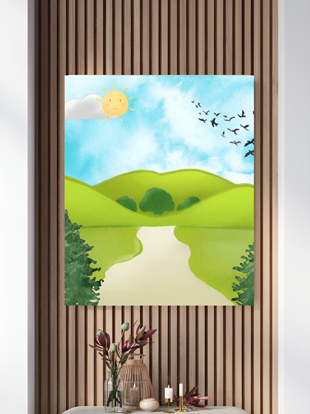 The Decor Lane Green & Blue Mountains Canvas Painting Wall Art