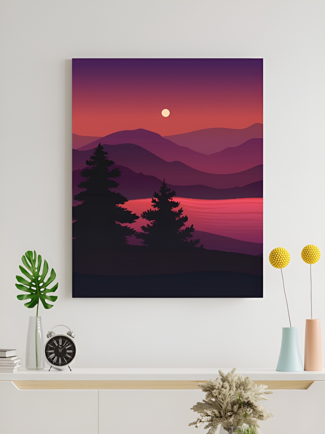 The Decor Lane Red & Black Sunset Printed Canvas Wall Art