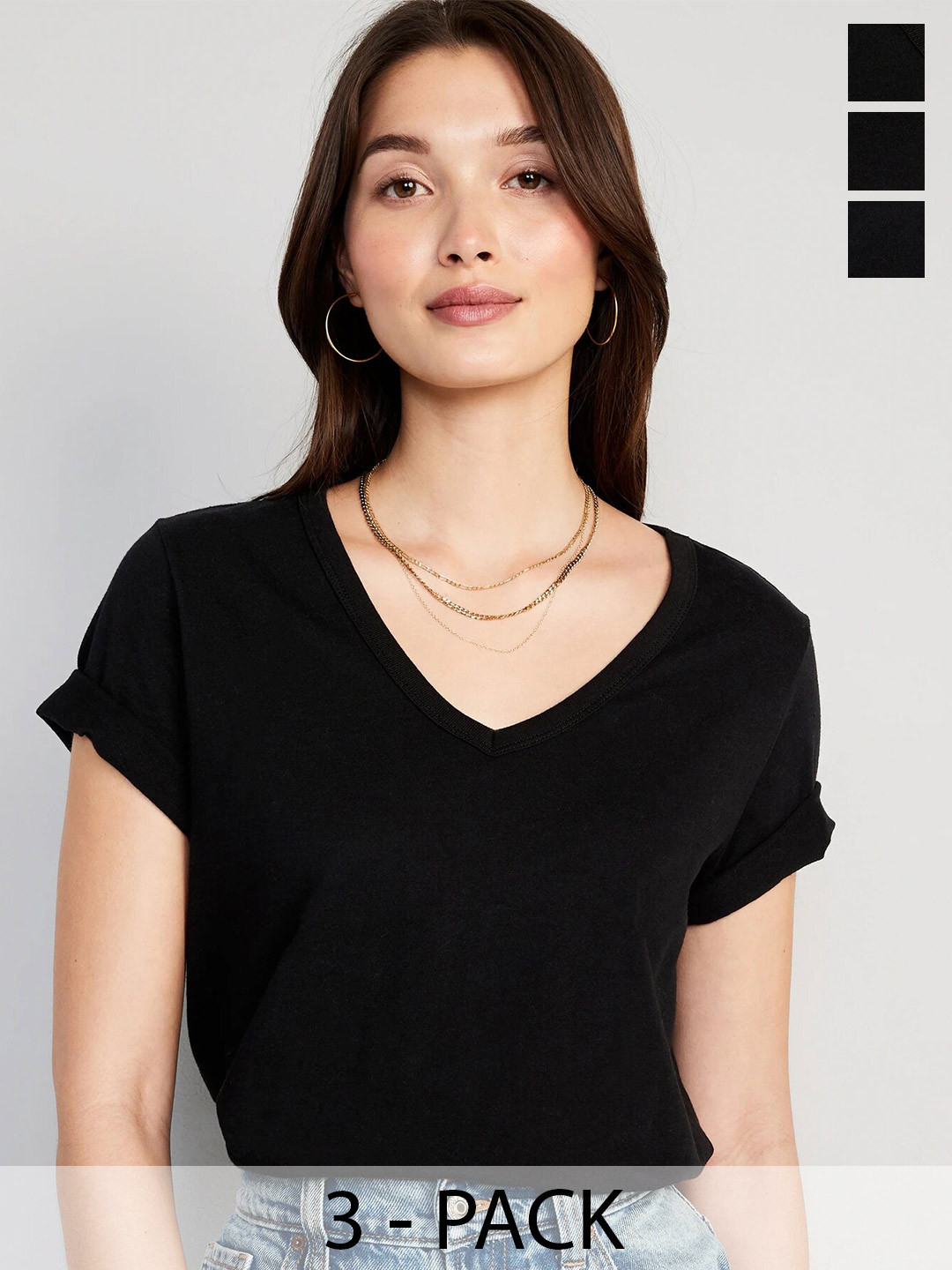 COLOR CAPITAL Pack Of 3 V-Neck Top, Black 
COLOR CAPITAL Pack Of 3 V-Neck Top, Black