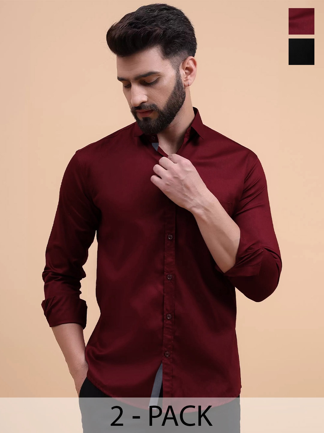 Tee Projekt Standard Pack of 2 Spread Collar Long Sleeves Cotton Formal Shirt, Maroon
Tee Projekt Standard Pack of 2 Spread Collar Long Sleeves Cotton Formal Shirt, Maroon