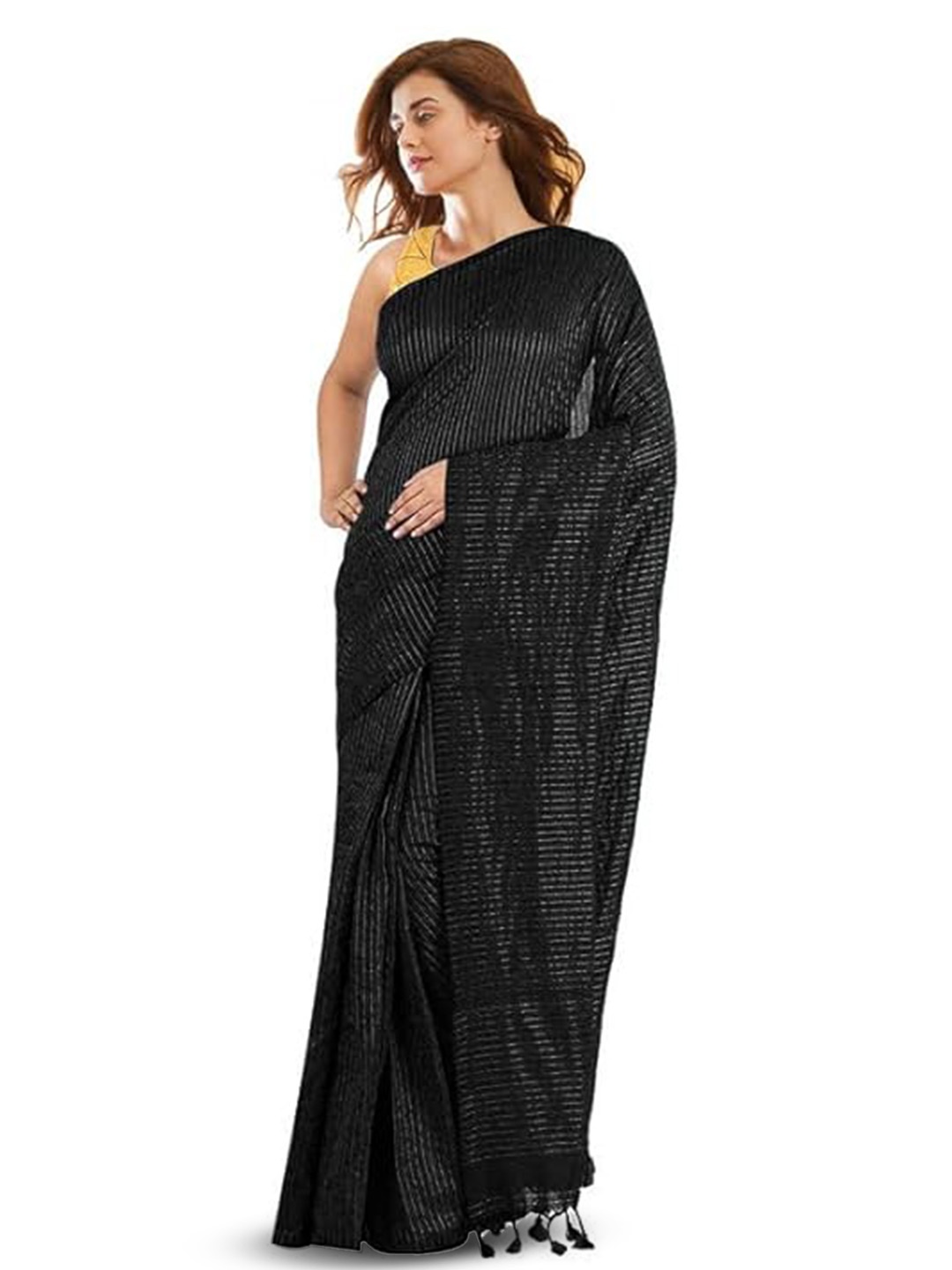 INDIA SILK PWCS LTD Striped Zari Art Silk Bhagalpuri Saree, Black