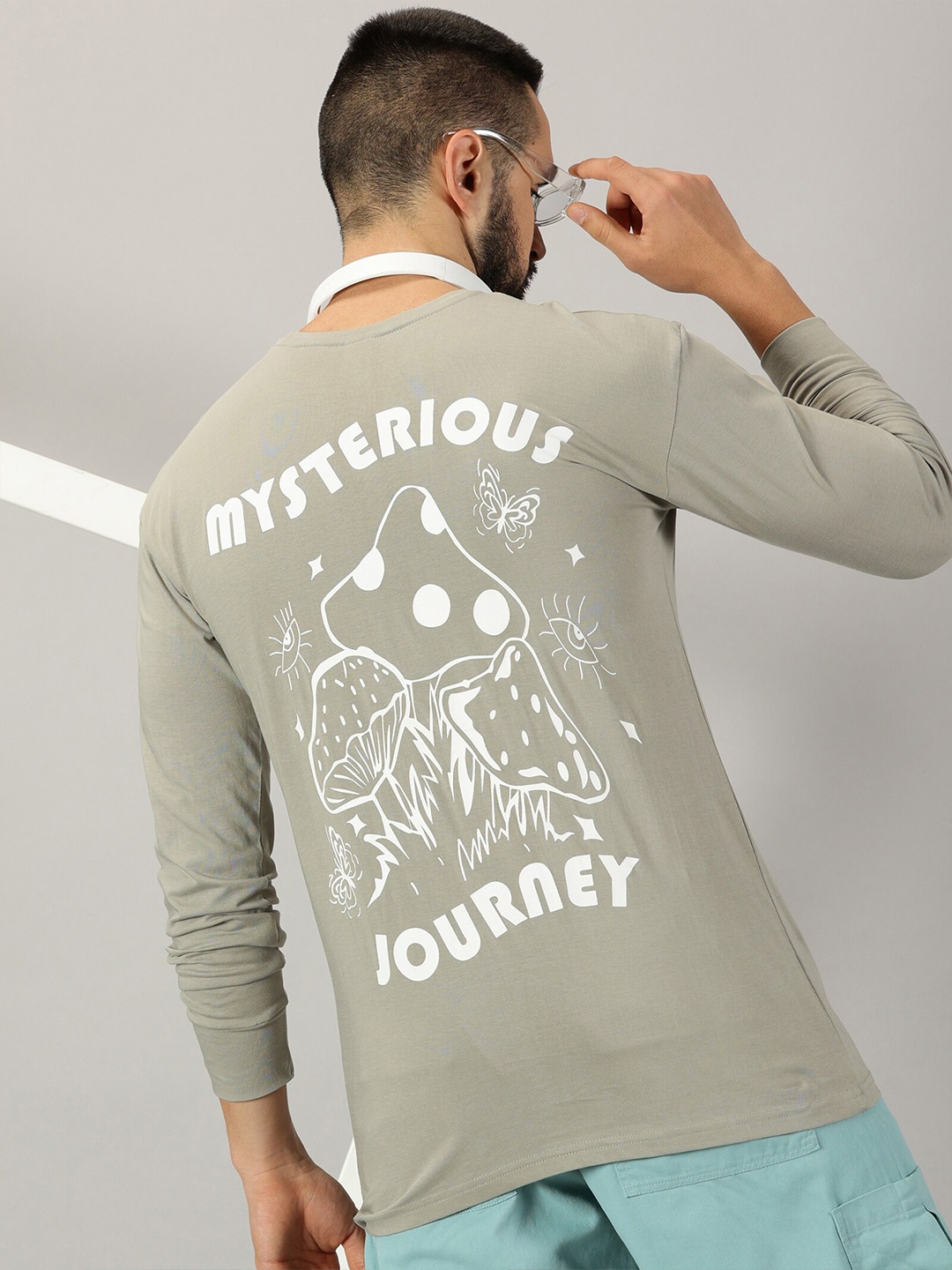 GESPO Graphic Printed Pure Cotton T-shirt, Grey