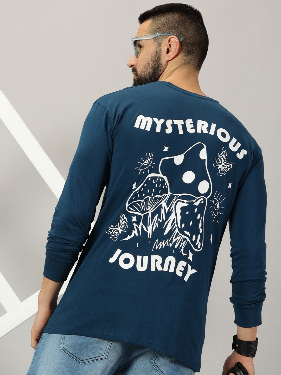 GESPO Graphic Printed Pure Cotton T-shirt, Teal