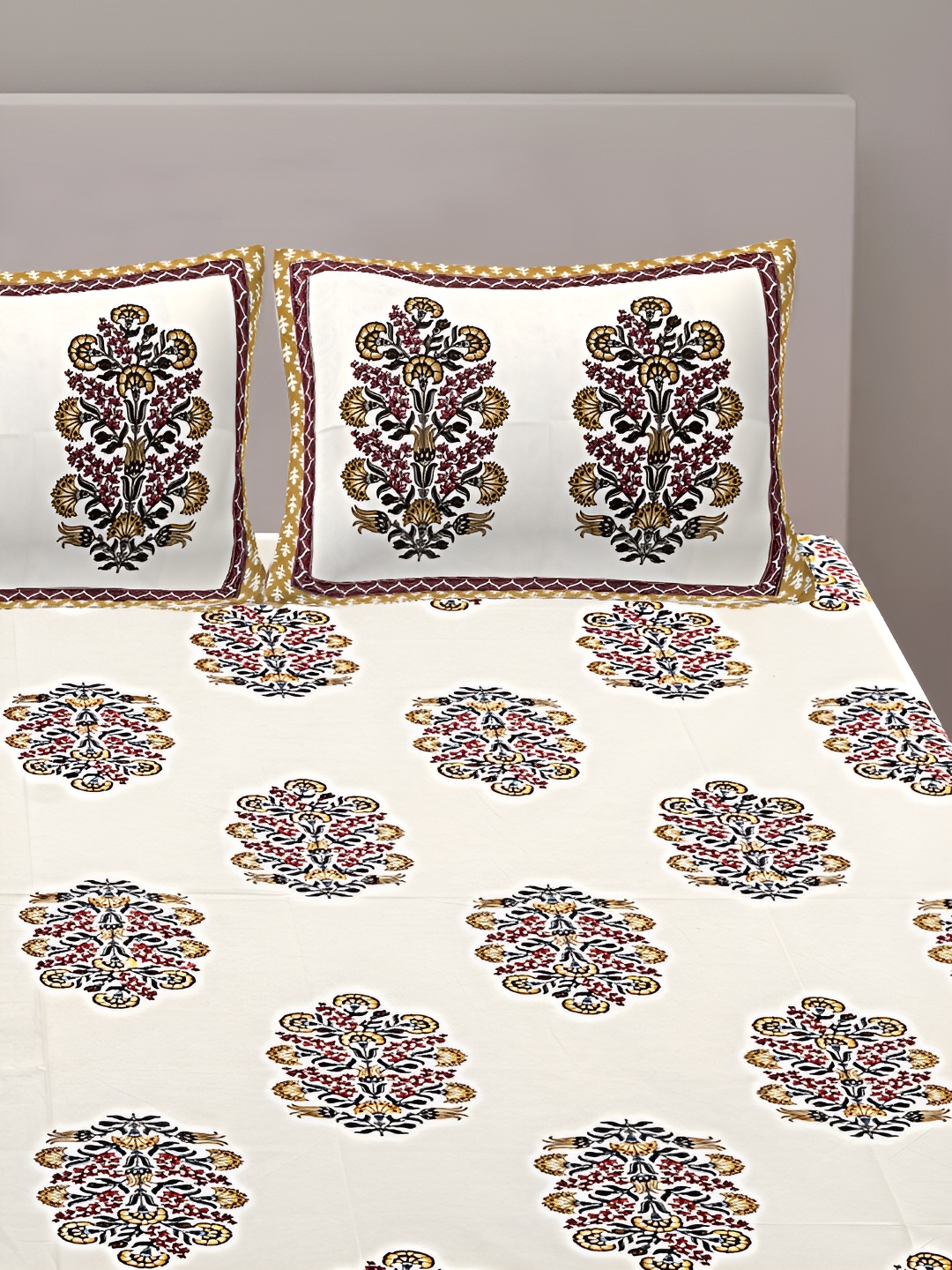 VANI E Cream-Coloured & Brown Printed Cotton 250 TC King Bedsheet with 2 Pillow Covers
VANI E Cream-Coloured & Brown Printed Cotton 250 TC King Bedsheet with 2 Pillow Covers
