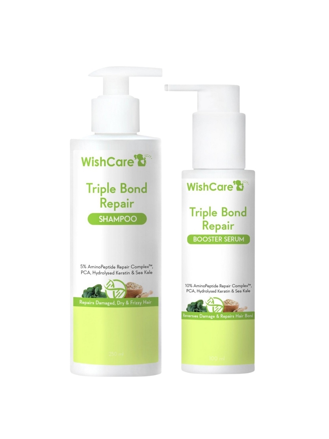 WishCare Set of Triple Bond Repair Booster Hair Serum - 100ml & Shampoo - 250ml, White
WishCare Set of Triple Bond Repair Booster Hair Serum - 100ml & Shampoo - 250ml, White