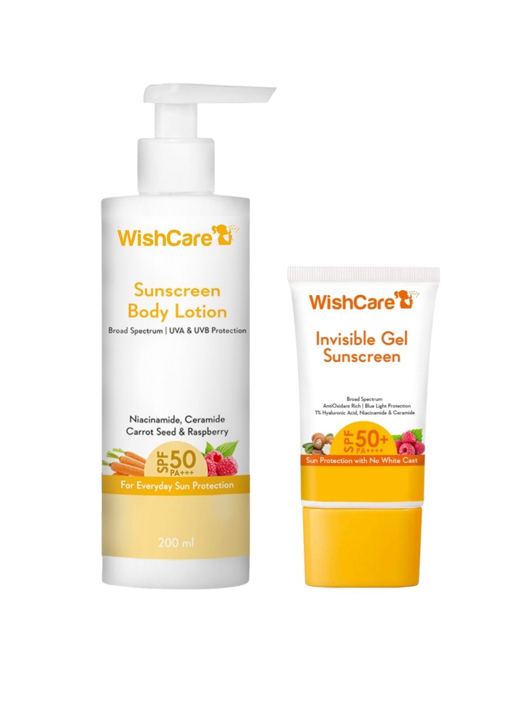 WishCare Set of Invisible Gel Sunscreen - 50 g & Sunscreen Body Lotion - 200 ml, Yellow
WishCare Set of Invisible Gel Sunscreen - 50 g & Sunscreen Body Lotion - 200 ml, Yellow