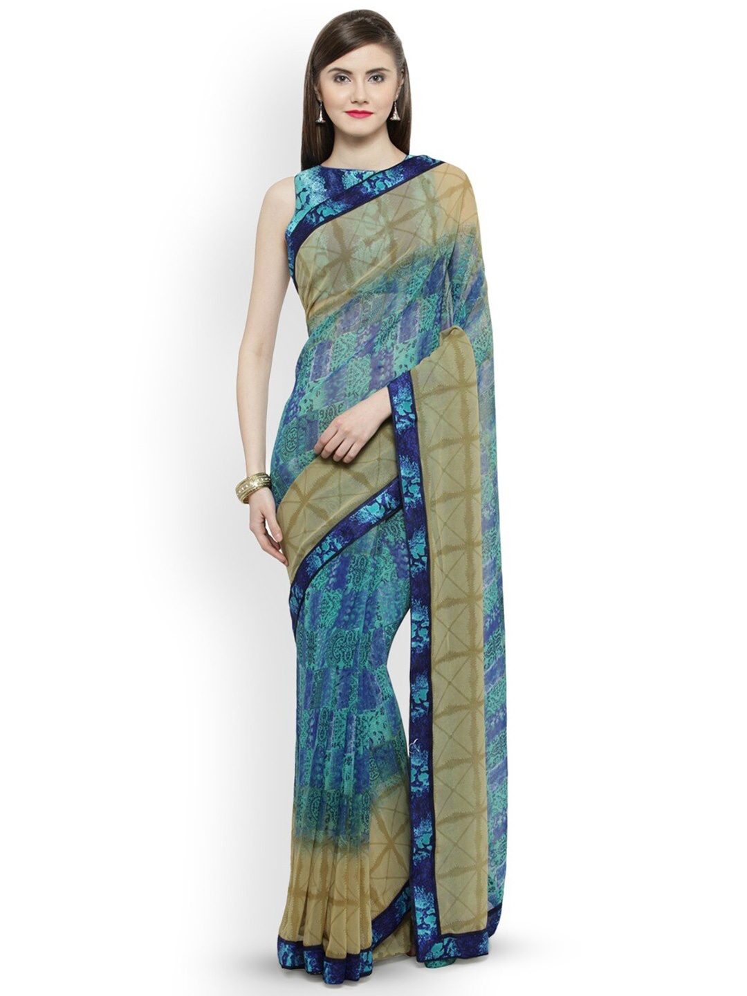 HRITIKA Abstract Printed Saree, Blue