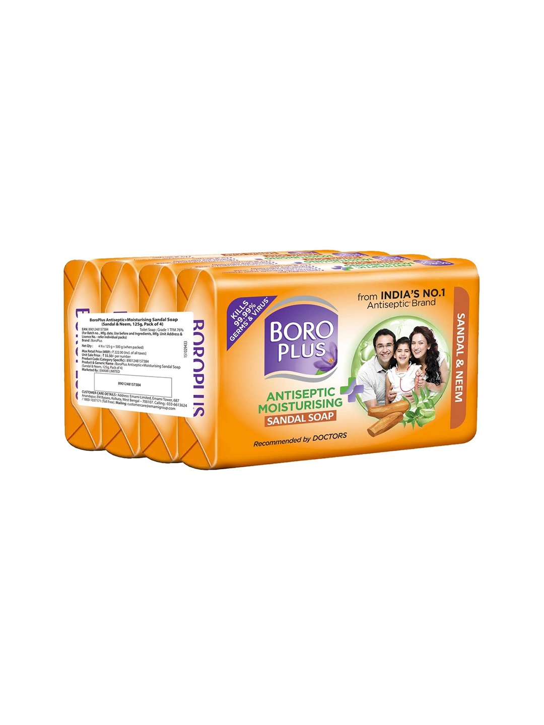 BOROPLUS Set of 4 Antiseptic & Moisturising Sandal Soap - 125 g Each, Orange
BOROPLUS Set of 4 Antiseptic & Moisturising Sandal Soap - 125 g Each, Orange