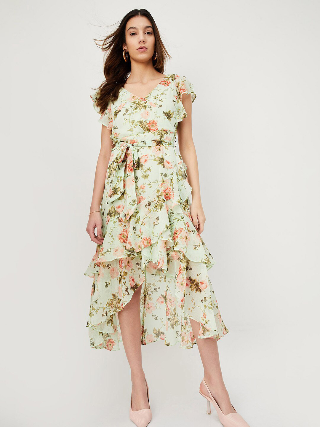 max Floral Print Flutter Sleeves Ruffles Detail Fit & Flare Midi Dress, Green
max Floral Print Flutter Sleeves Ruffles Detail Fit & Flare Midi Dress, Green