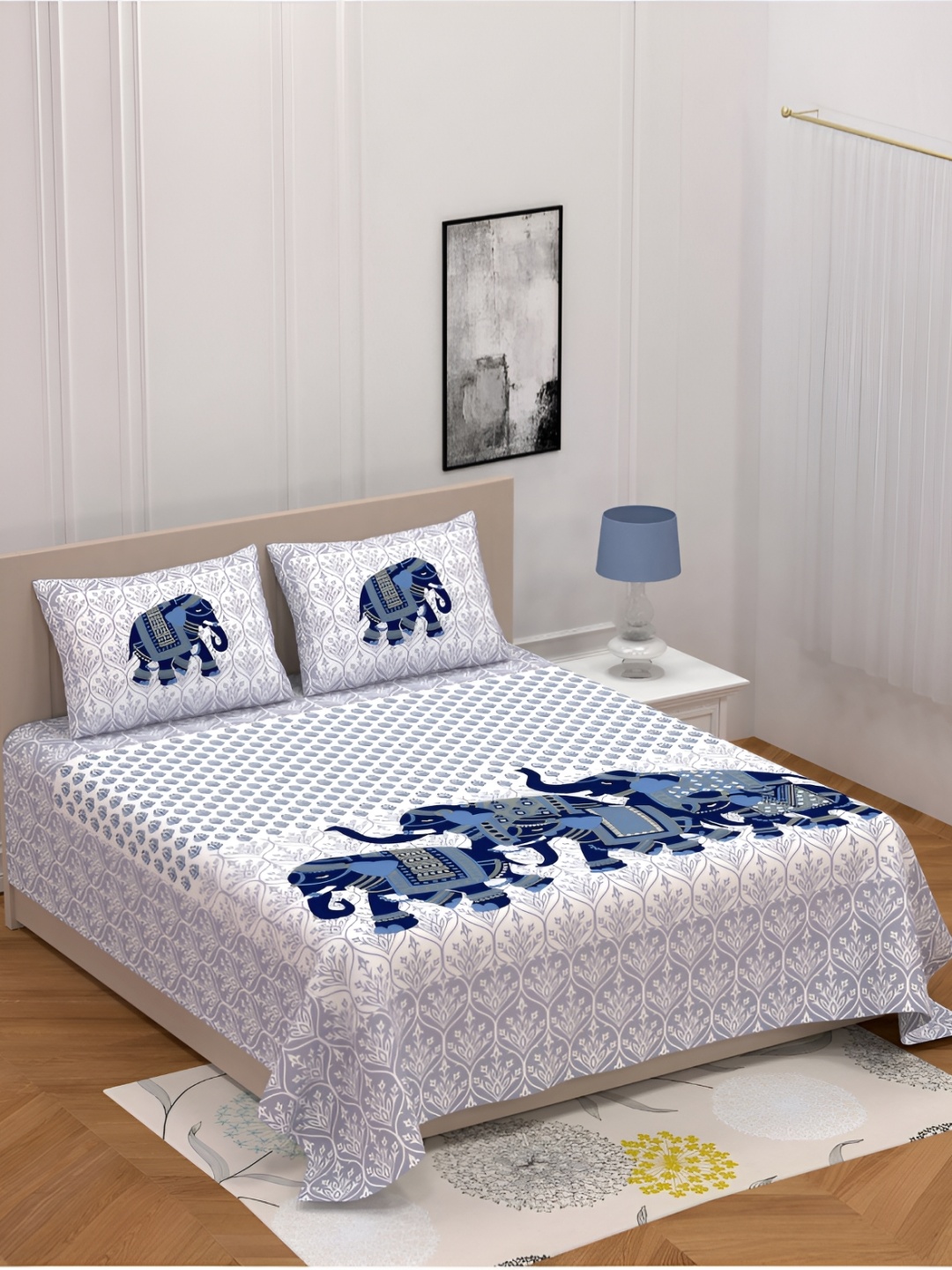 Aura Blue & White Ethnic Motifs 144 TC Cotton Queen Bedsheet with 2 Pillow Covers
Aura Blue & White Ethnic Motifs 144 TC Cotton Queen Bedsheet with 2 Pillow Covers