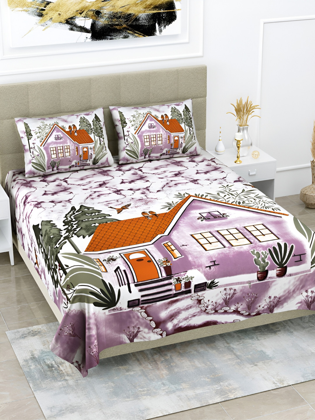 POORAK Purple & Red Abstract Printed Cotton 104 TC Queen Bedsheet With 2 Pillow Covers
POORAK Purple & Red Abstract Printed Cotton 104 TC Queen Bedsheet With 2 Pillow Covers