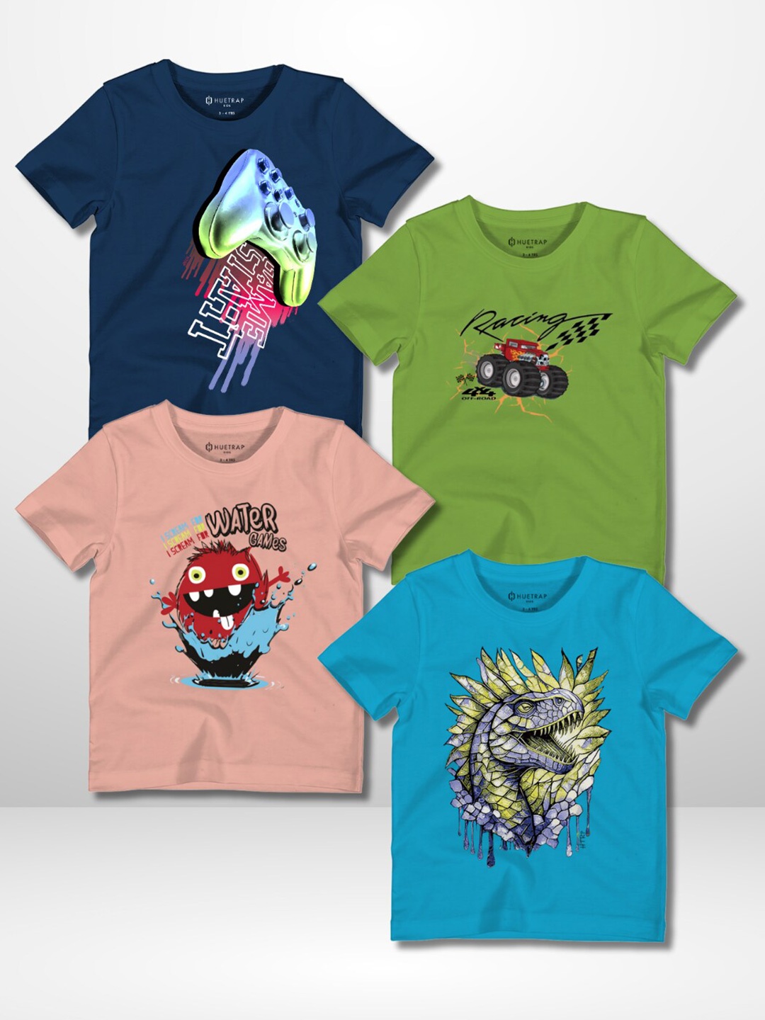 Huetrap Boys Pack Of 4 Graphic Printed Cotton Round Neck Applique Casual T-shirts, Navy blue
Huetrap Boys Pack Of 4 Graphic Printed Cotton Round Neck Applique Casual T-shirts, Navy blue